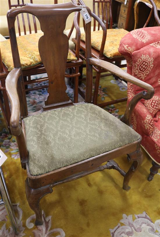 Georgian yew and walnut armchair